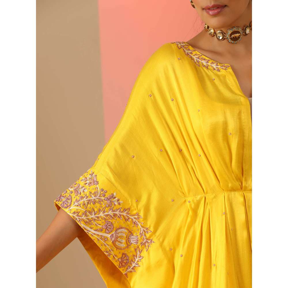 Kudi Pataka Designs Upasna Yellow Kaftan Kurta With Pant (Set of 2)
