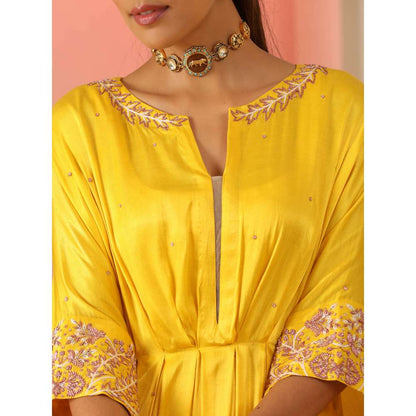 Kudi Pataka Designs Upasna Yellow Kaftan Kurta With Pant (Set of 2)