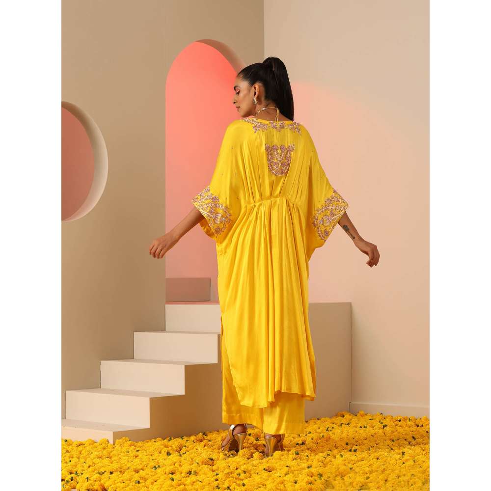 Kudi Pataka Designs Upasna Yellow Kaftan Kurta With Pant (Set of 2)