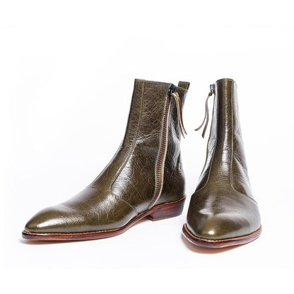 Kavith Sainaani Olive Crackle Texture Boots