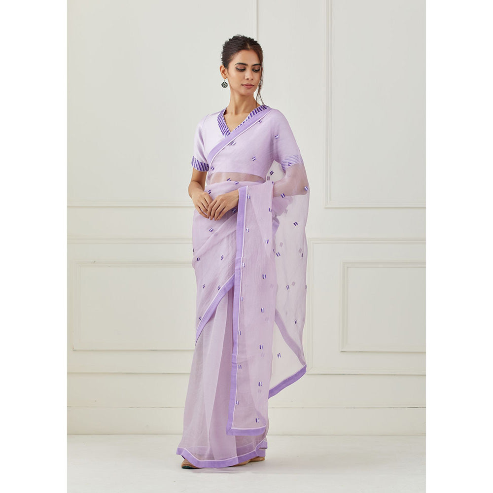 Label Nitika Lavender Embroidered Organza Saree with Stitched Blouse (XS)