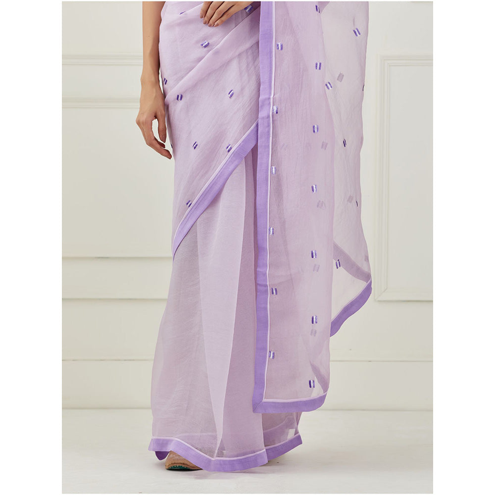 Label Nitika Lavender Embroidered Organza Saree with Stitched Blouse (XS)