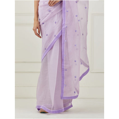 Label Nitika Lavender Embroidered Organza Saree with Stitched Blouse (XS)