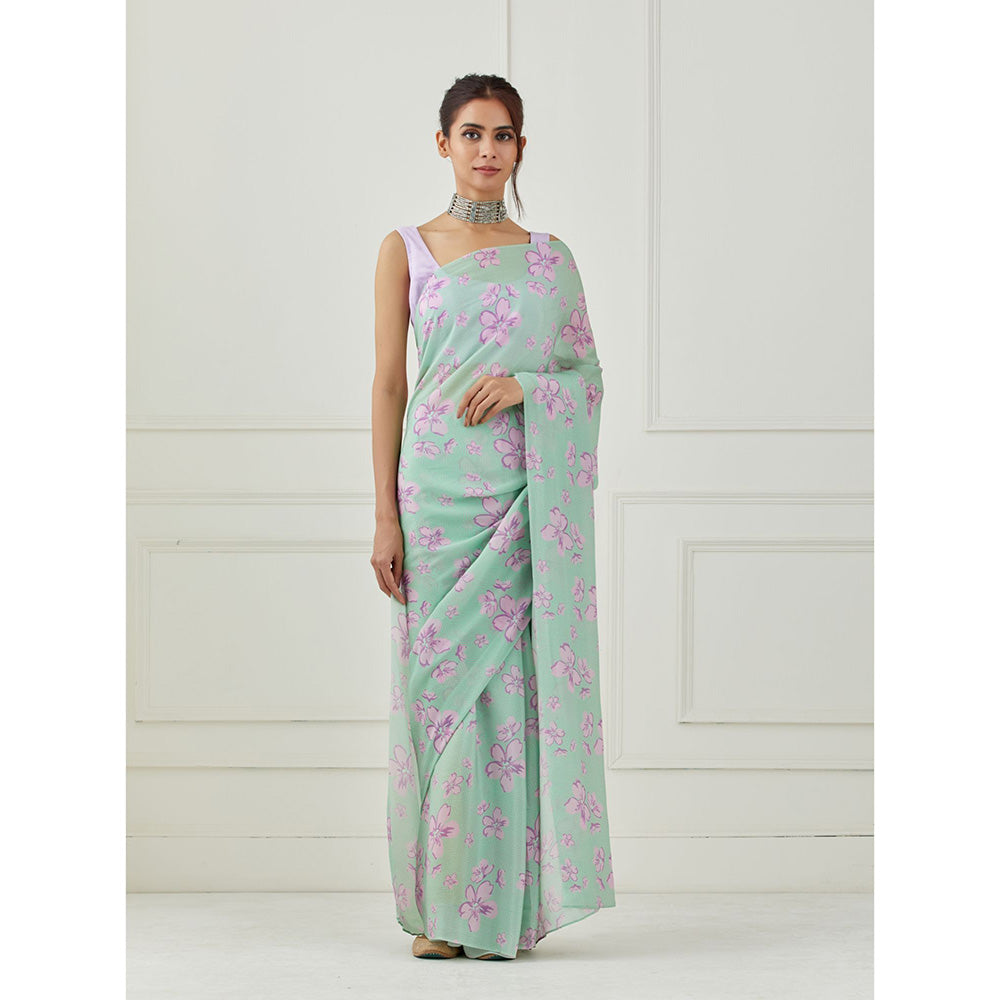 Label Nitika Mint Green Crepe Saree with Unstitched Blouse