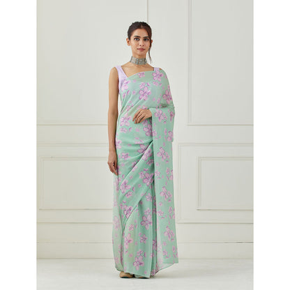 Label Nitika Mint Green Crepe Saree with Unstitched Blouse
