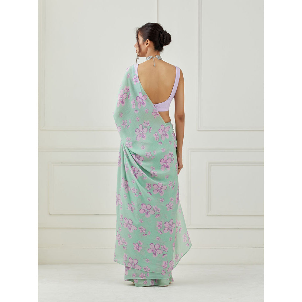 Label Nitika Mint Green Crepe Saree with Unstitched Blouse
