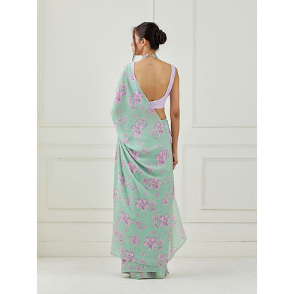Label Nitika Mint Green Crepe Saree with Unstitched Blouse