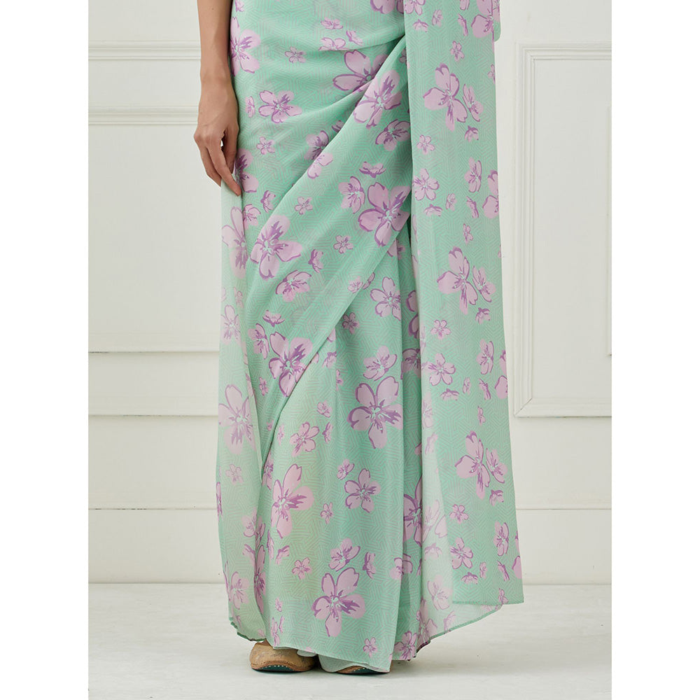 Label Nitika Mint Green Crepe Saree with Unstitched Blouse