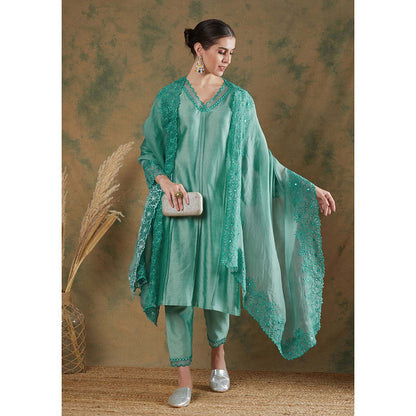 Label Nitika Blue Embroidered Kurta Pant & Dupatta (Set of 3)