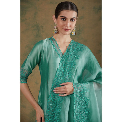 Label Nitika Blue Embroidered Kurta Pant & Dupatta (Set of 3)