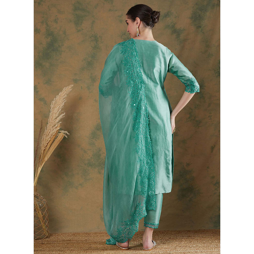 Label Nitika Blue Embroidered Kurta Pant & Dupatta (Set of 3)