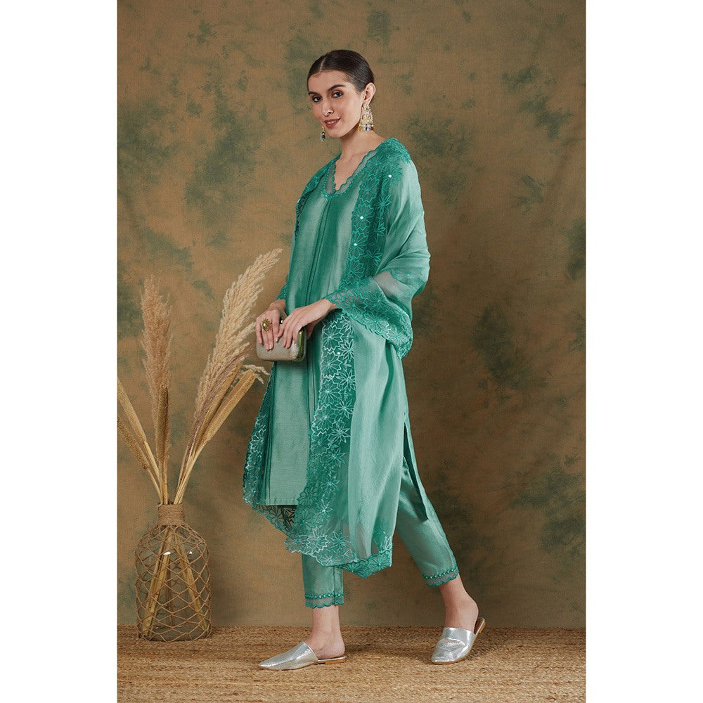 Label Nitika Blue Embroidered Kurta Pant & Dupatta (Set of 3)