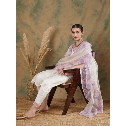 Label Nitika Ivory Embroidered Kurta Pant & Dupatta (Set of 2)