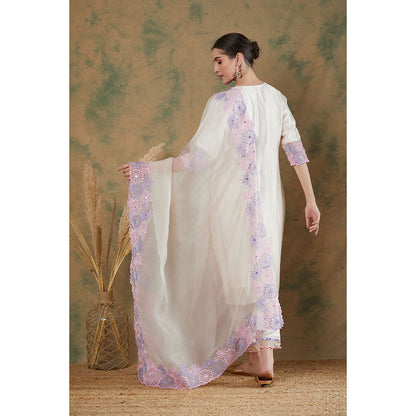 Label Nitika Ivory Embroidered Kurta Pant & Dupatta (Set of 2)