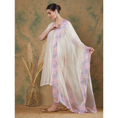 Label Nitika Ivory Embroidered Kurta Pant & Dupatta (Set of 2)