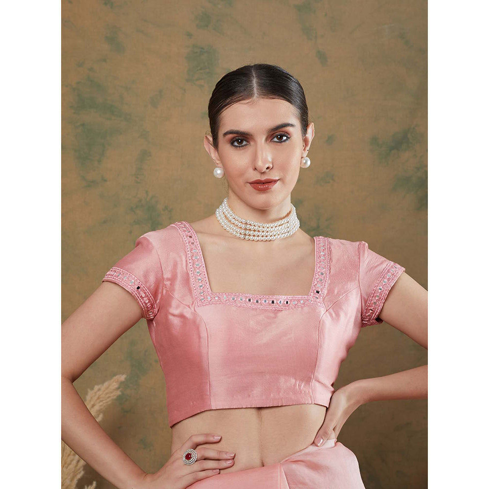 Label Nitika Onion Pink Embroidered Saree with Stitched Blouse