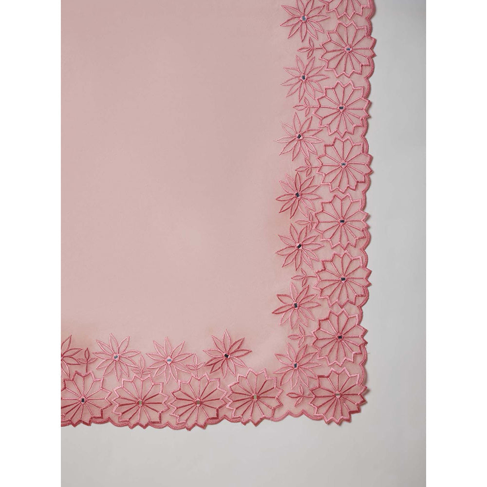 Label Nitika Onion Pink Embroidered Saree with Stitched Blouse