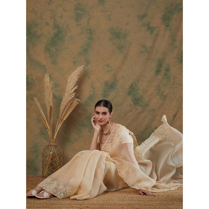 Label Nitika Ivory Embroidered Saree with Stitched Blouse