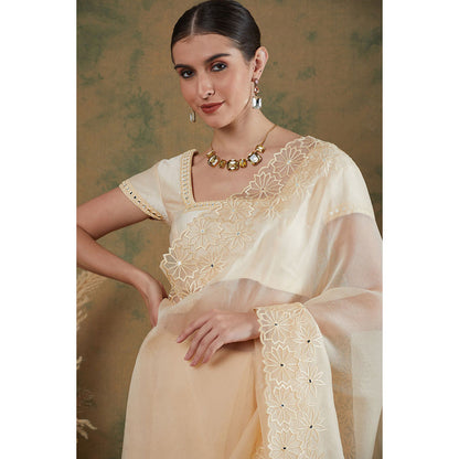 Label Nitika Ivory Embroidered Saree with Stitched Blouse