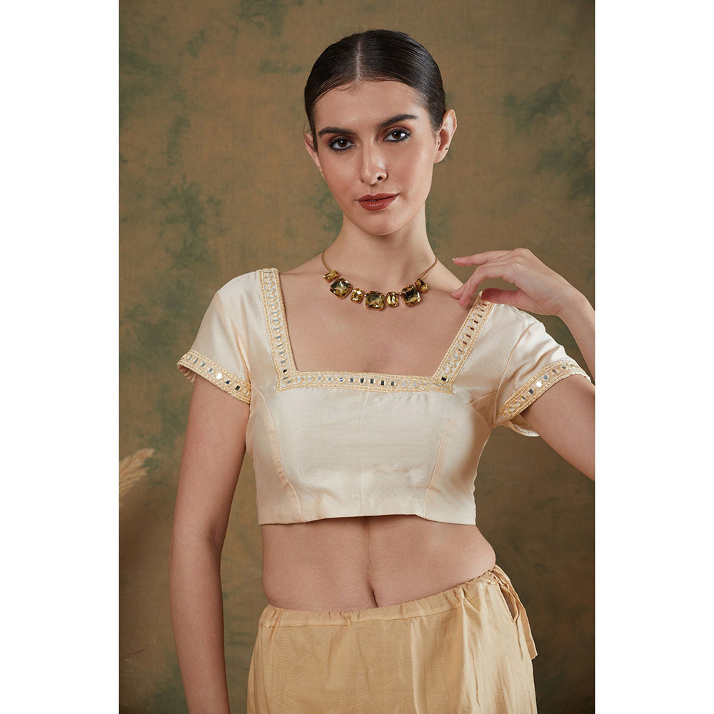 Label Nitika Ivory Embroidered Saree with Stitched Blouse