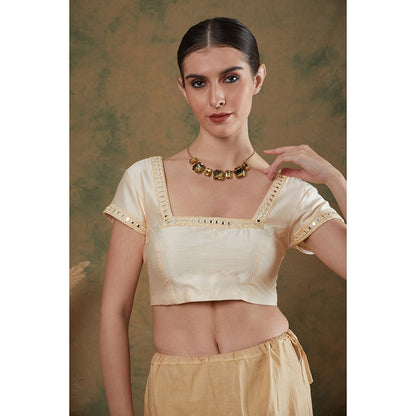 Label Nitika Ivory Embroidered Saree with Stitched Blouse