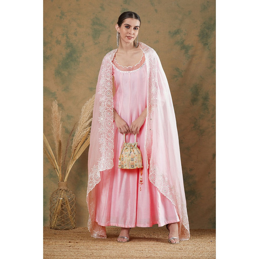 Label Nitika Baby Pink Embroidered Anarkali Kurta & Dupatta (Set of 2)