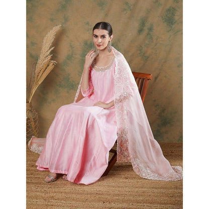 Label Nitika Baby Pink Embroidered Anarkali Kurta & Dupatta (Set of 2)