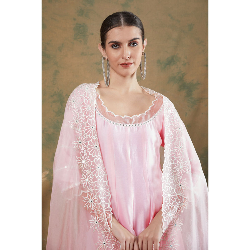 Label Nitika Baby Pink Embroidered Anarkali Kurta & Dupatta (Set of 2)