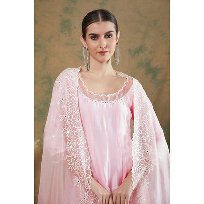 Label Nitika Baby Pink Embroidered Anarkali Kurta & Dupatta (Set of 2)