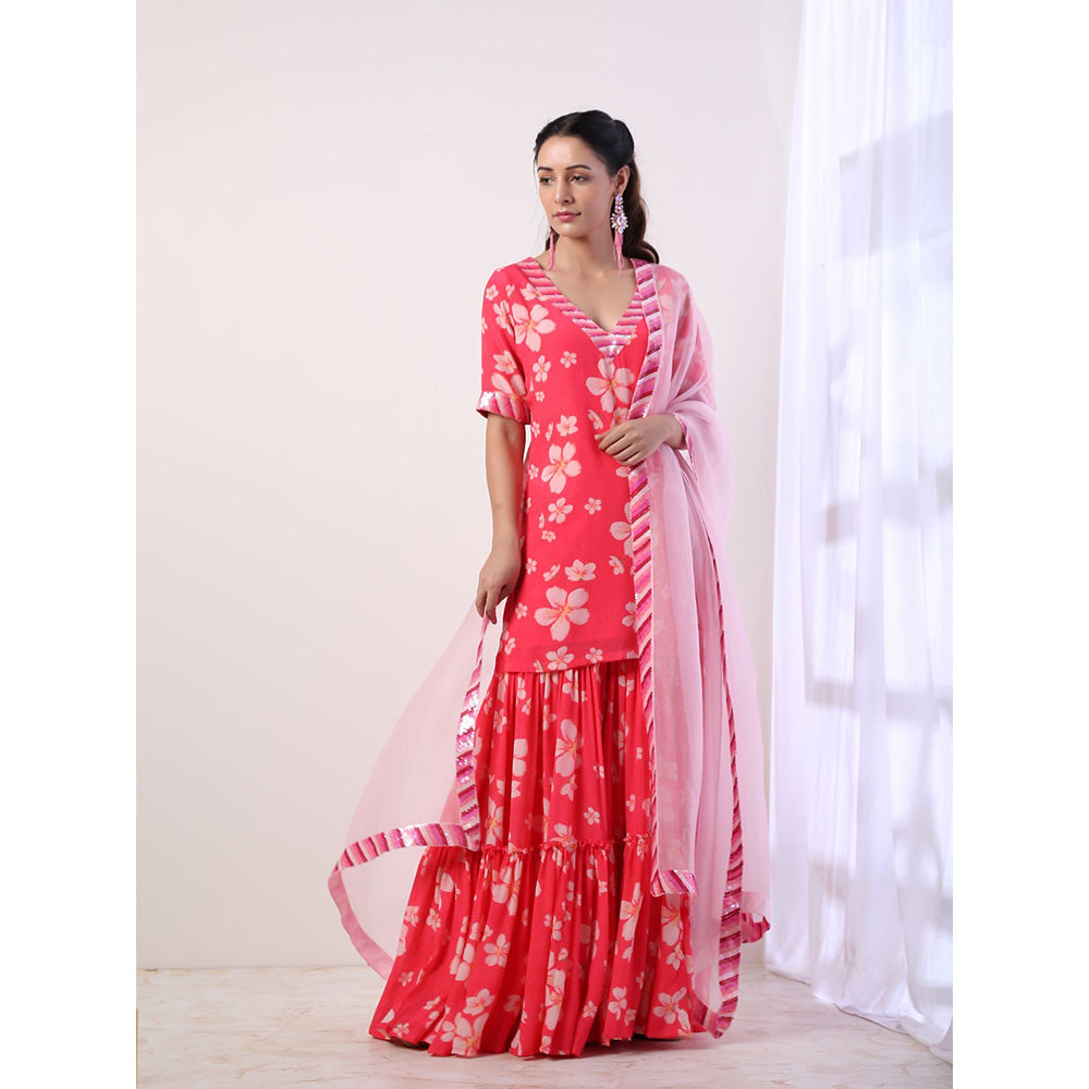 Label Nitika Hot Pink Tiered Sharara Kurta & Dupatta (Set of 3)