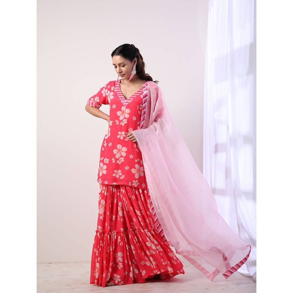 Label Nitika Hot Pink Tiered Sharara Kurta & Dupatta (Set of 3)