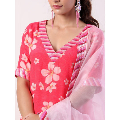 Label Nitika Hot Pink Tiered Sharara Kurta & Dupatta (Set of 3)