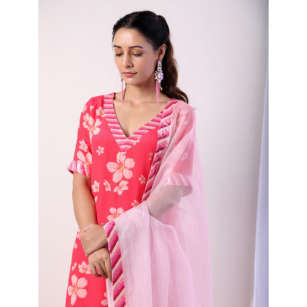 Label Nitika Hot Pink Tiered Sharara Kurta & Dupatta (Set of 3)