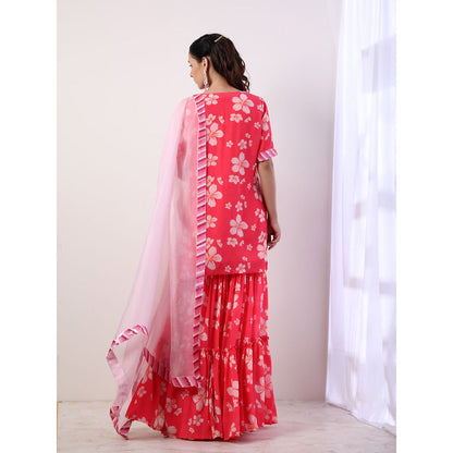 Label Nitika Hot Pink Tiered Sharara Kurta & Dupatta (Set of 3)