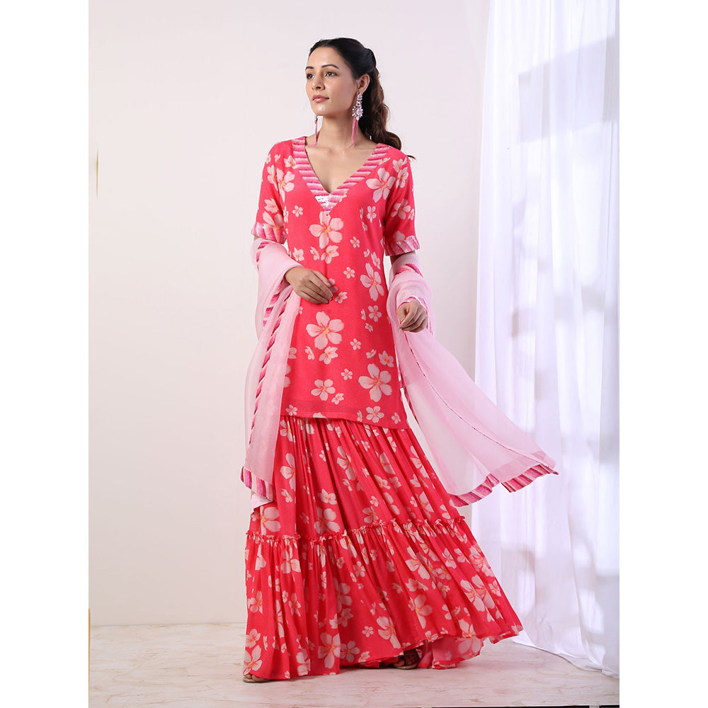 Label Nitika Hot Pink Tiered Sharara Kurta & Dupatta (Set of 3)