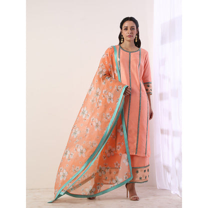 Label Nitika Coral Kurta with Organza Pant & Dupatta (Set of 3)