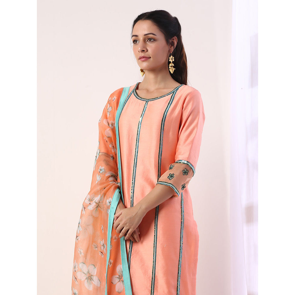 Label Nitika Coral Kurta with Organza Pant & Dupatta (Set of 3)