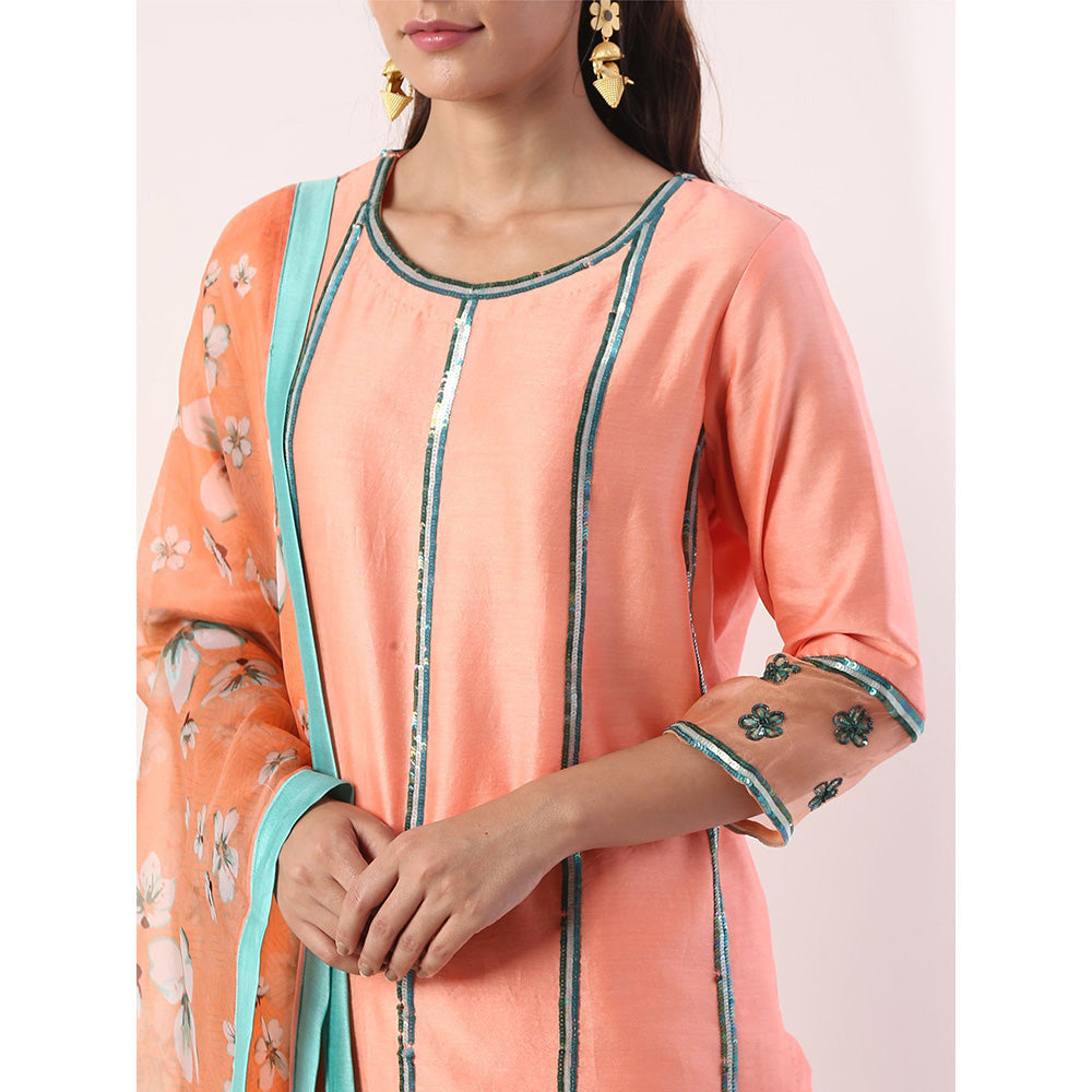 Label Nitika Coral Kurta with Organza Pant & Dupatta (Set of 3)