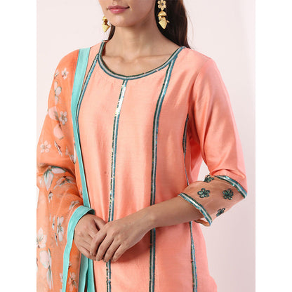 Label Nitika Coral Kurta with Organza Pant & Dupatta (Set of 3)