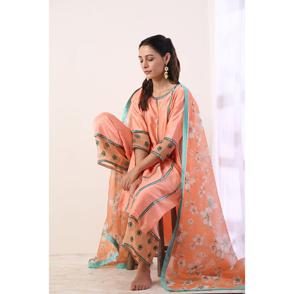 Label Nitika Coral Kurta with Organza Pant & Dupatta (Set of 3)