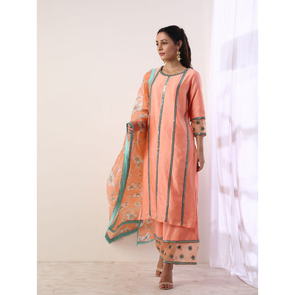 Label Nitika Coral Kurta with Organza Pant & Dupatta (Set of 3)