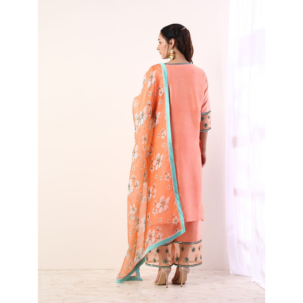 Label Nitika Coral Kurta with Organza Pant & Dupatta (Set of 3)