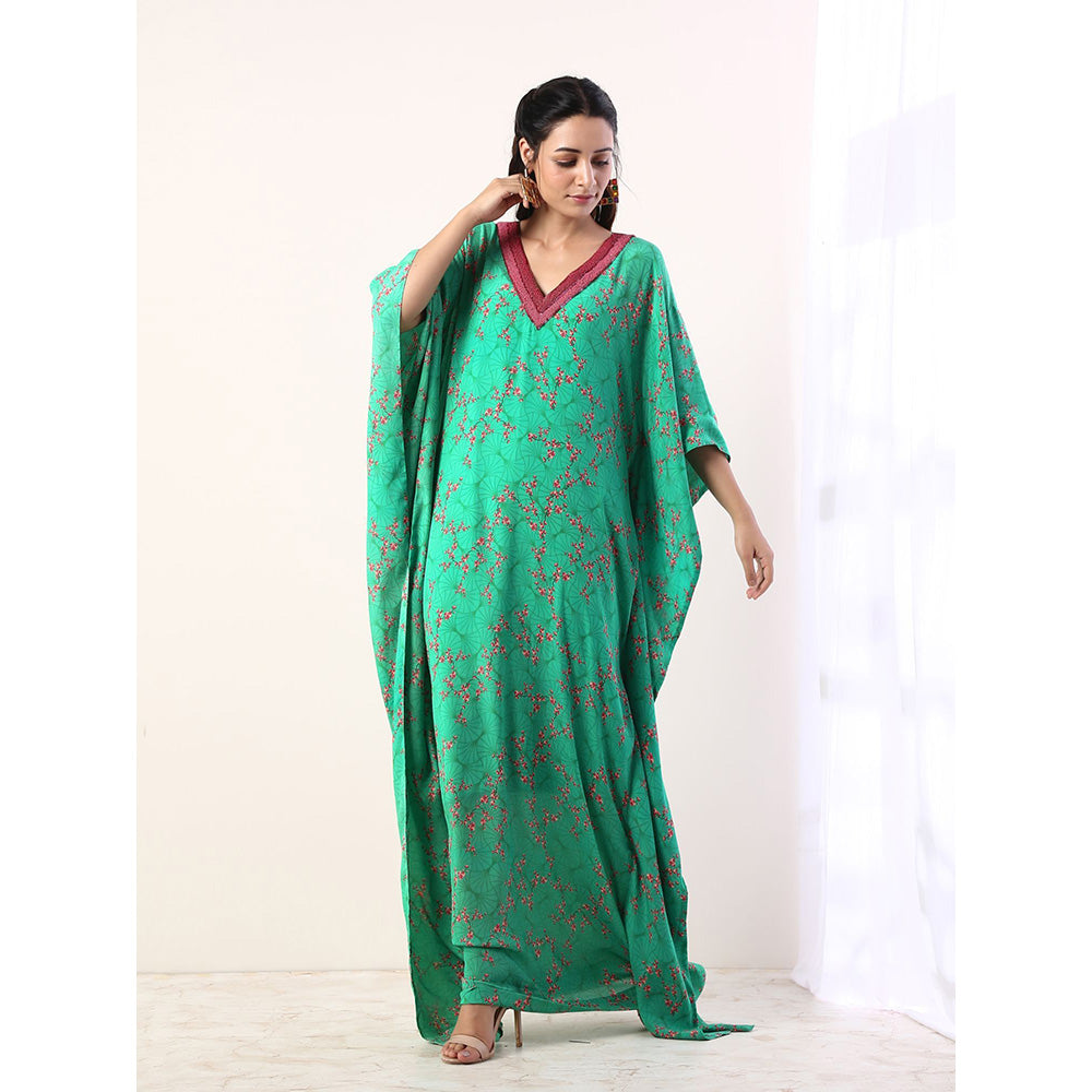 Label Nitika Green Printed Kaftan with Slip (Set of 2)