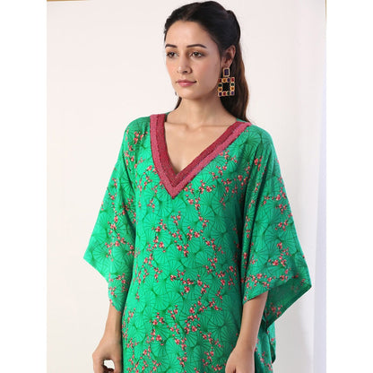 Label Nitika Green Printed Kaftan with Slip (Set of 2)