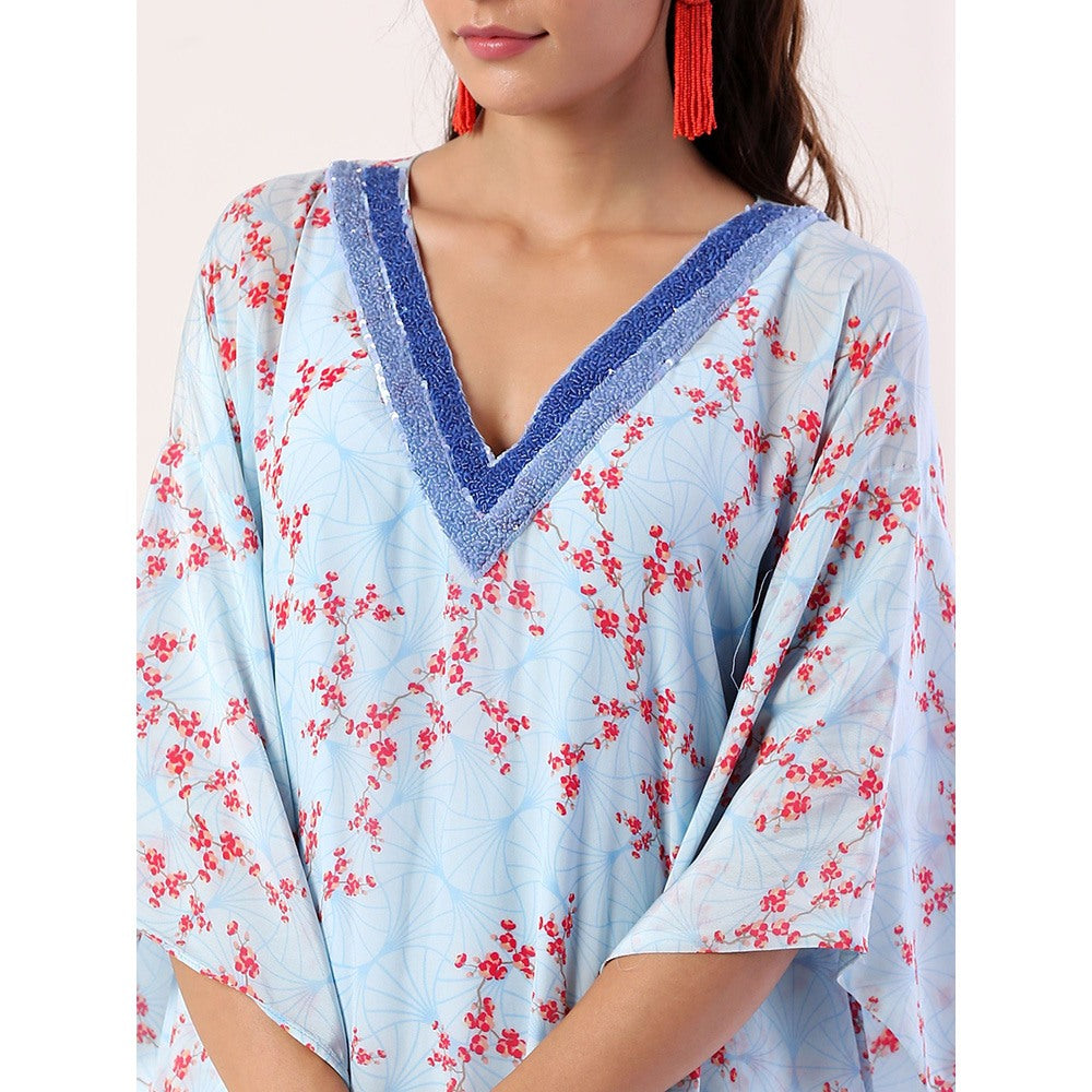 Label Nitika Blue Printed Kaftan with Slip (Set of 2)