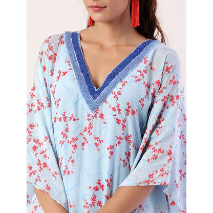 Label Nitika Blue Printed Kaftan with Slip (Set of 2)