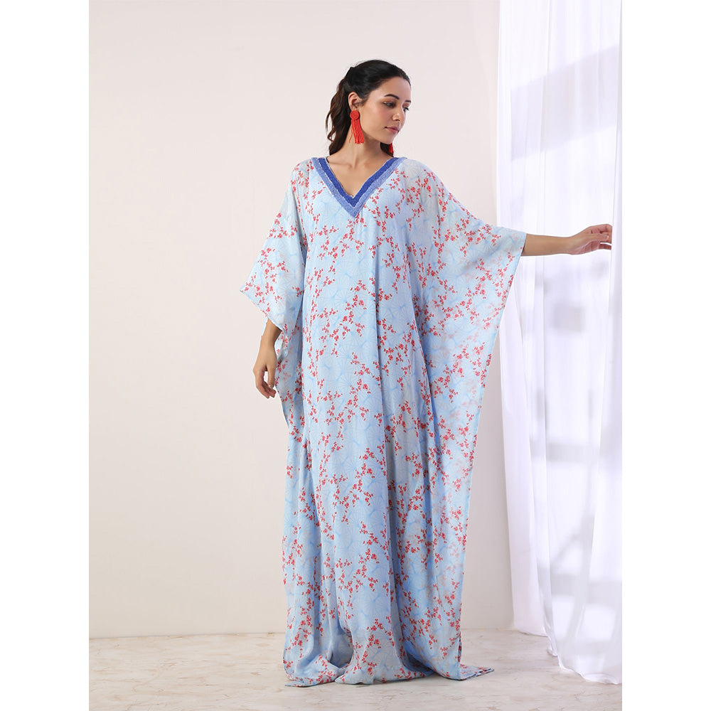 Label Nitika Blue Printed Kaftan with Slip (Set of 2)
