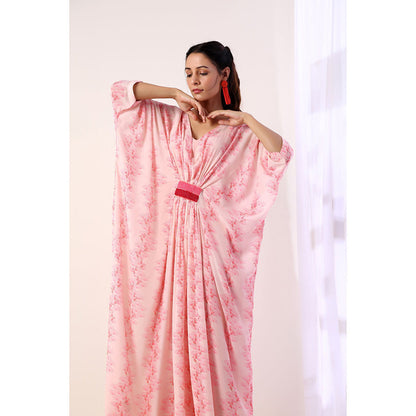 Label Nitika Baby Pink Kaftan Style Maxi Dress with Slip (Set of 2)