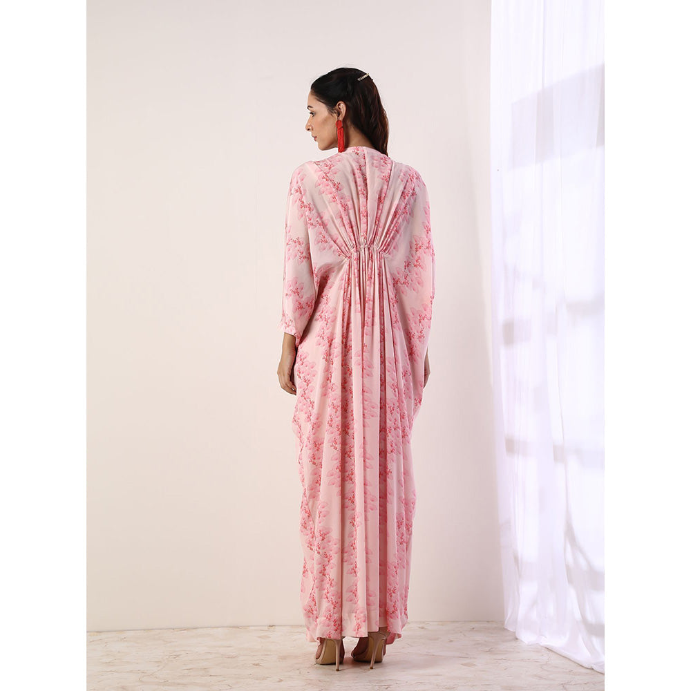 Label Nitika Baby Pink Kaftan Style Maxi Dress with Slip (Set of 2)