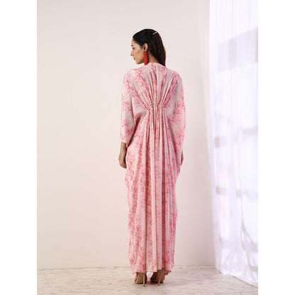 Label Nitika Baby Pink Kaftan Style Maxi Dress with Slip (Set of 2)